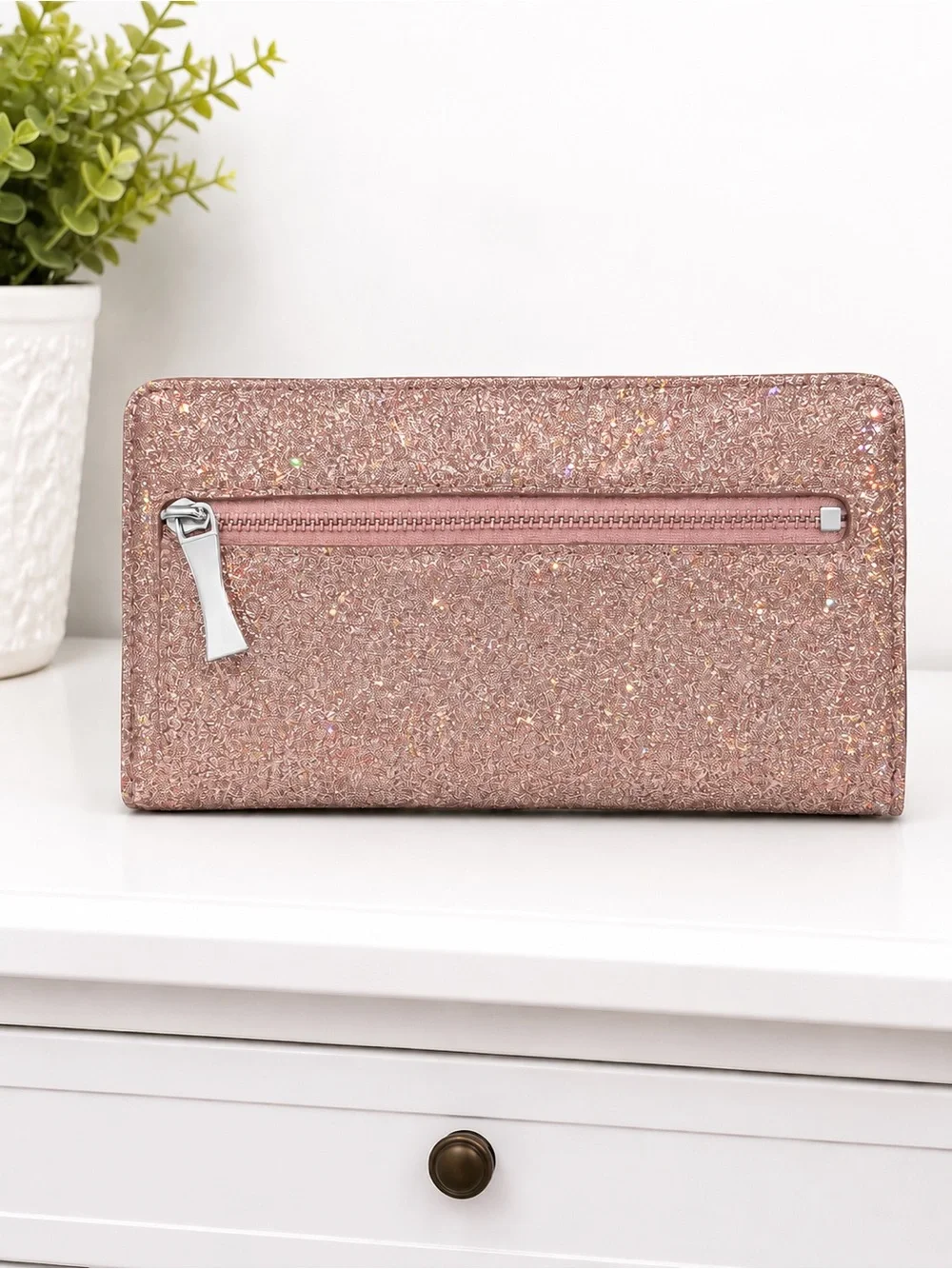 kate spade Rose Gold Glitter Zip Clutch